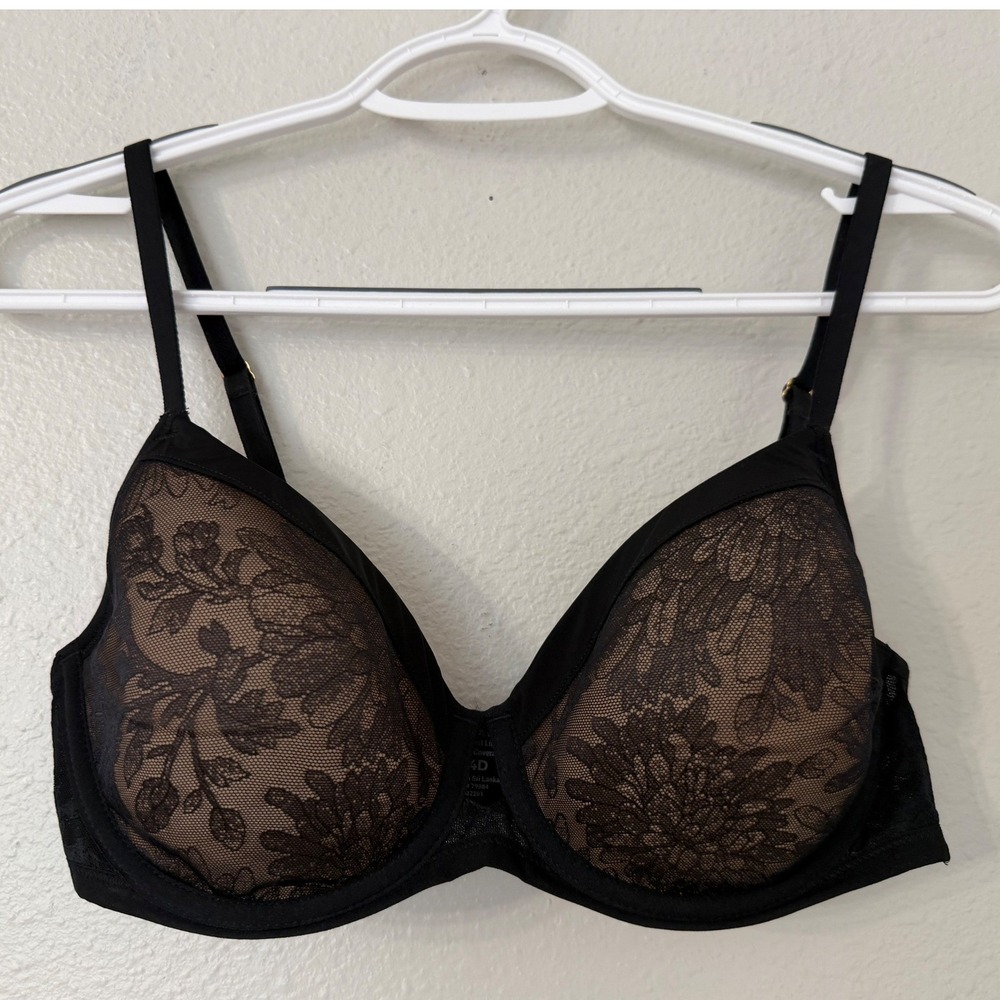 Soma Lightest Lift Perfect Coverage Bra 34D Black Floral Lace Underwire